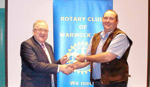 Wesley Hospital fundraising manager Ray Crompton happily accepts a $6000 donation from Rotary Club of Warwick president Bryan Stephens. Wesley Hospital fundraising manager Ray Crompton happily accepts a $6000 donation from Rotary Club of Warwick president Bryan Stephens.